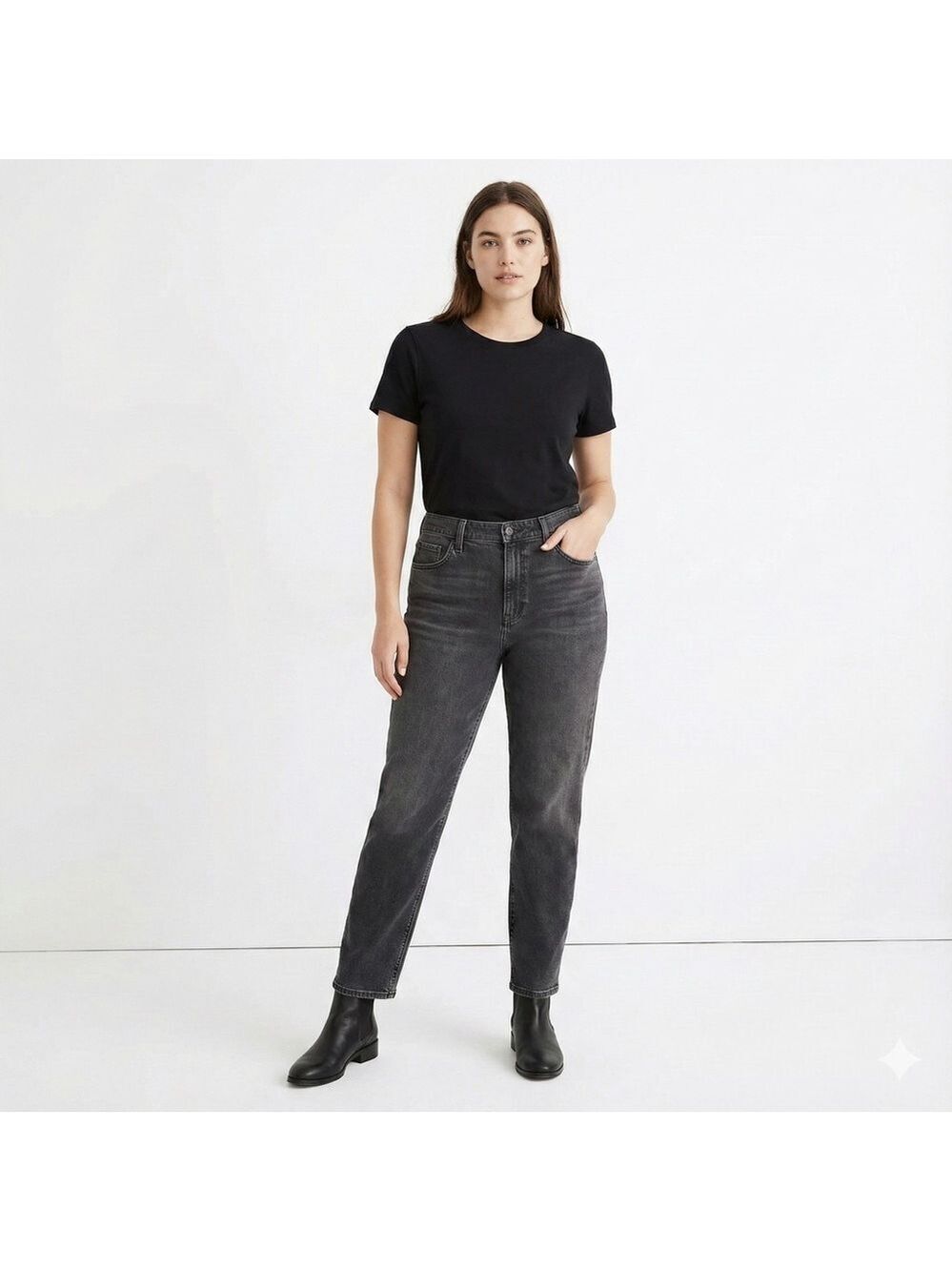 EVERLANE Cotton Elastane Blend Washed Black Curvy Cheeky Jeans US Sz 35
